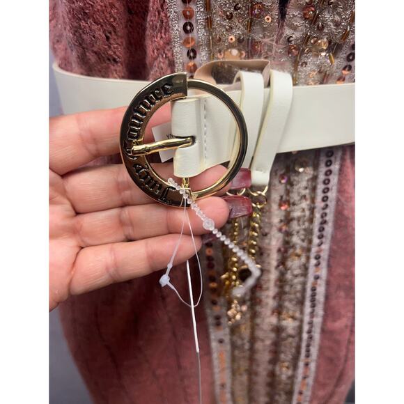 Juicy Couture Gold Logo Rhinestone Charm Chain Link Belt Size L/XL NWT - Picture 3 of 4